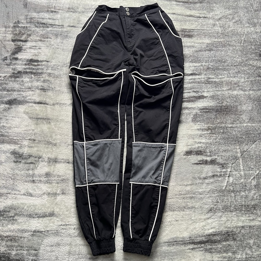 Maniere De Voir Jogger Size 4 Black Cargo White Stripe Cut Out Combat Pants